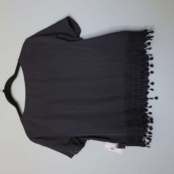 Kensie Witchy NWT black lattice trim short sleeve crop large - Picture 6 of 6